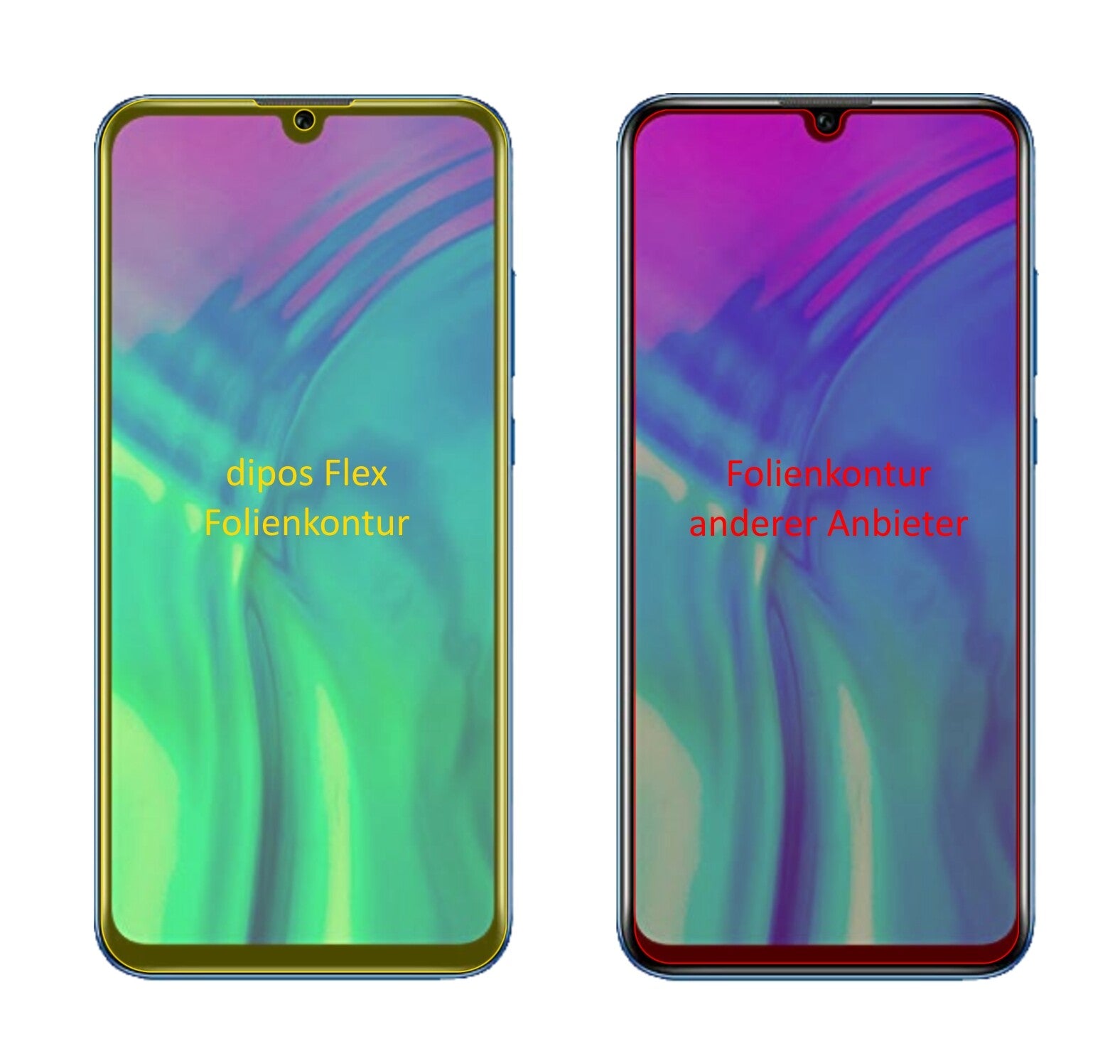 Honor20 lite mit aufgebrachter dipos Displayschutzfolie, glasklare Darstellung ohne Einschränkungen