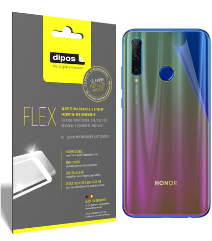 Honor20i Rückseite mit aufgebrachter dipos Displayschutzfolie, glasklare Darstellung ohne Einschränkungen