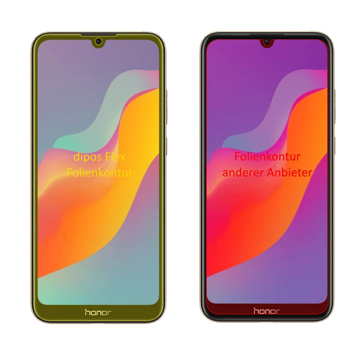Honor8A Pro mit aufgebrachter dipos Displayschutzfolie, glasklare Darstellung ohne Einschränkungen