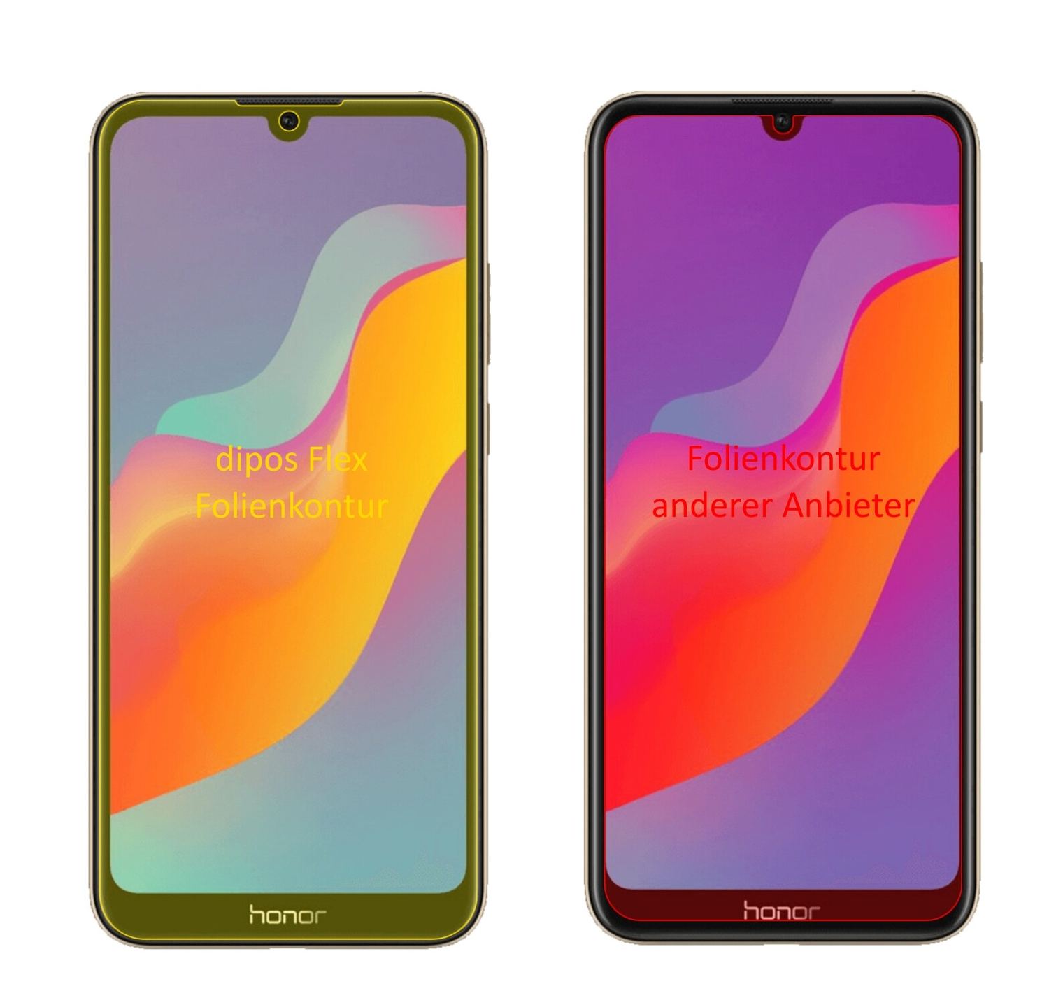 Honor8A Pro mit aufgebrachter dipos Displayschutzfolie, glasklare Darstellung ohne Einschränkungen