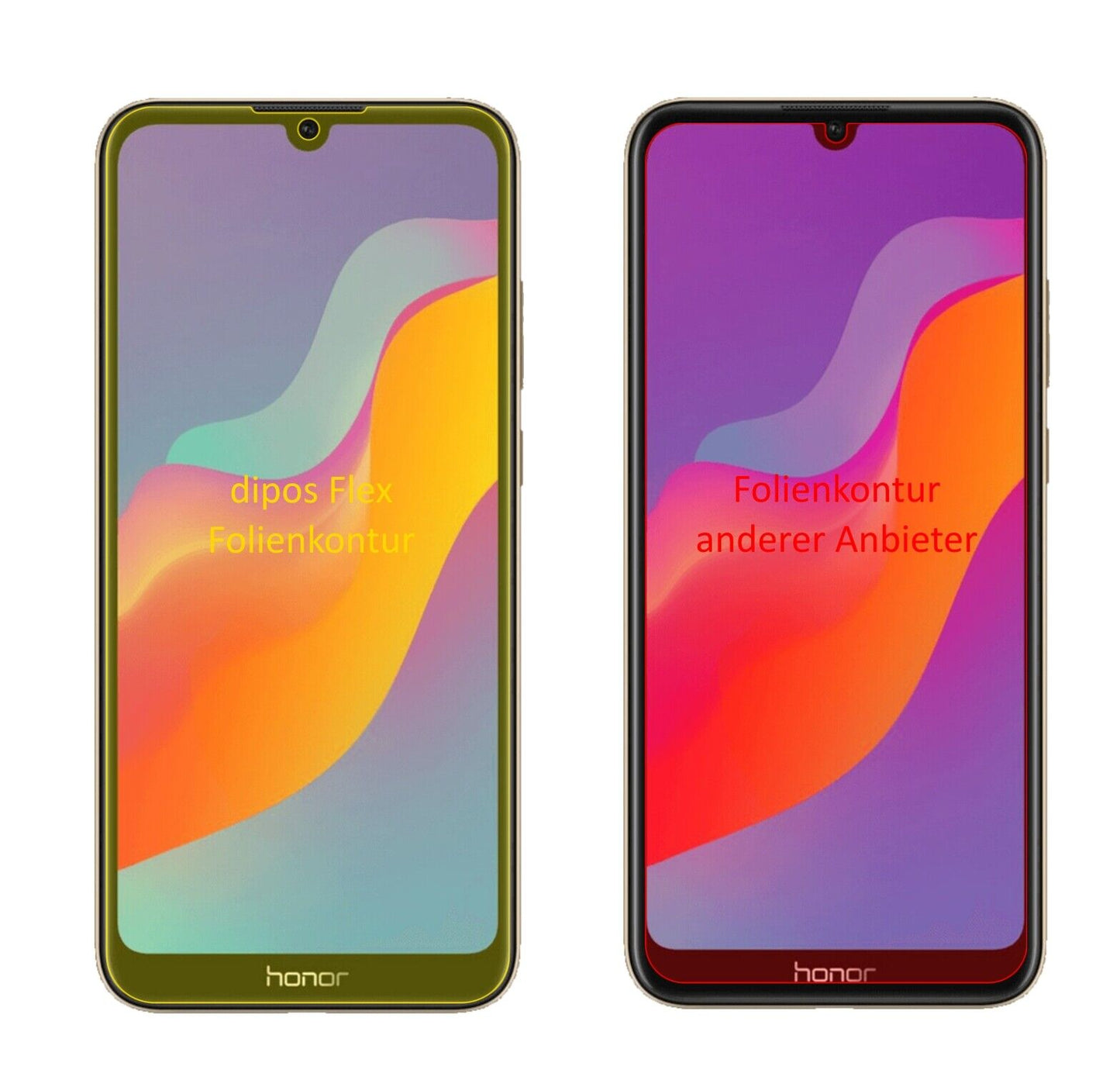Honor8A mit aufgebrachter dipos Displayschutzfolie, glasklare Darstellung ohne Einschränkungen