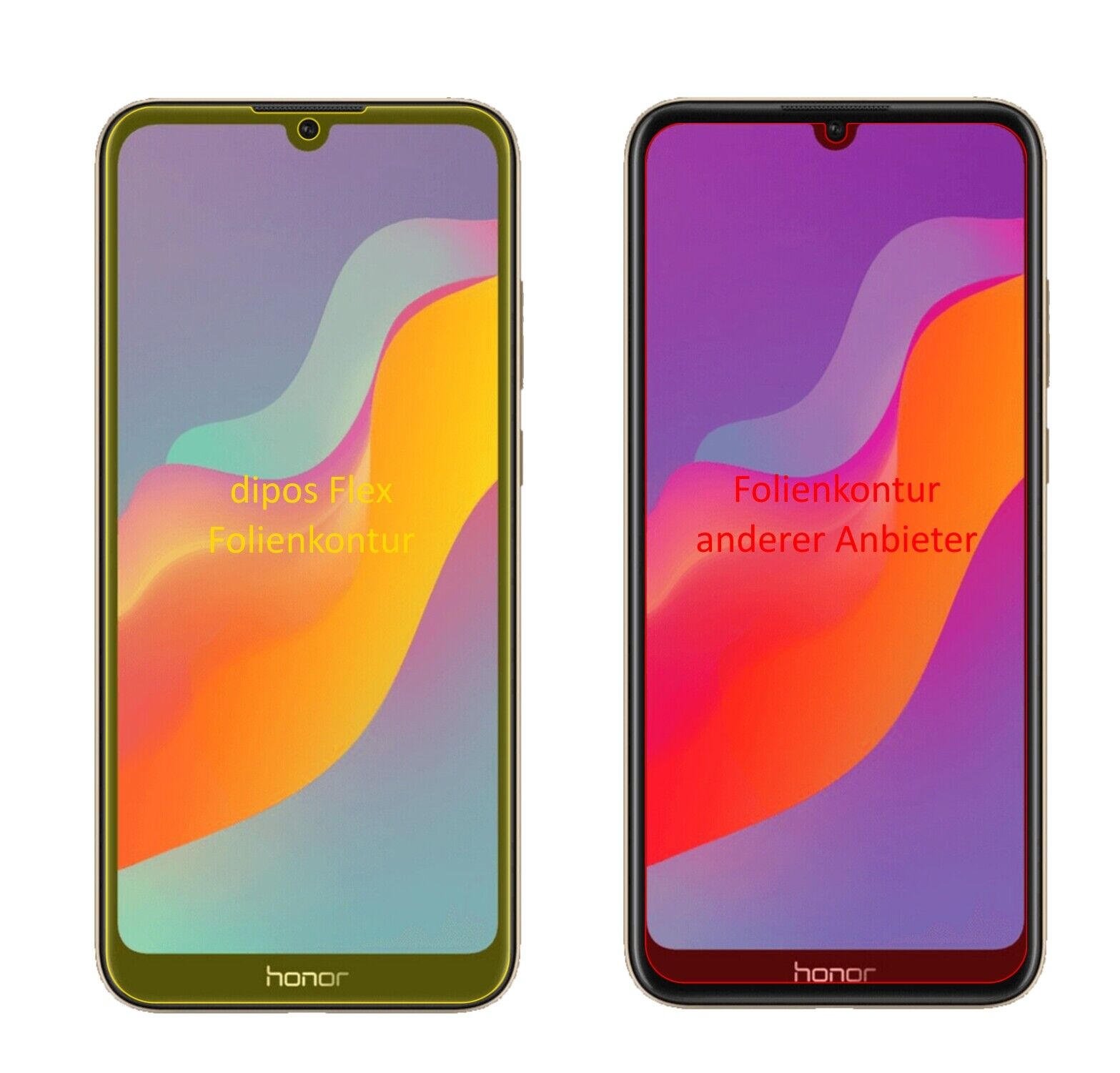 Honor8A mit aufgebrachter dipos Displayschutzfolie, glasklare Darstellung ohne Einschränkungen