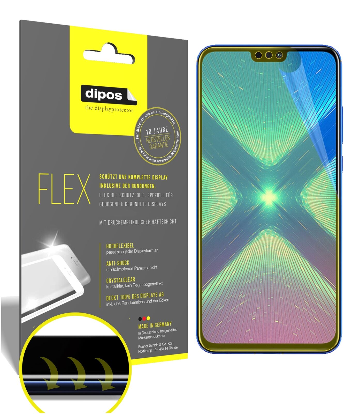 HonorView 10 Lite mit aufgebrachter dipos Displayschutzfolie, glasklare Darstellung ohne Einschränkungen