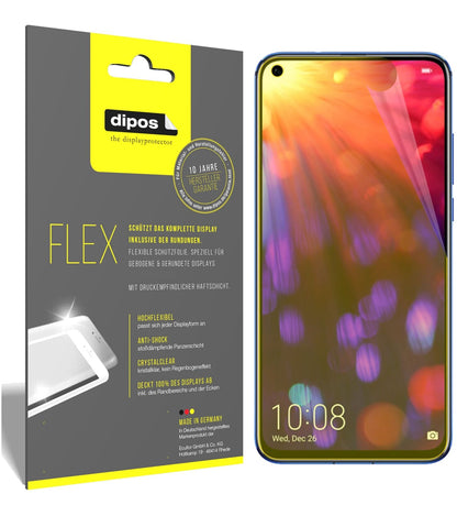 HonorV20 mit aufgebrachter dipos Displayschutzfolie, glasklare Darstellung ohne Einschränkungen