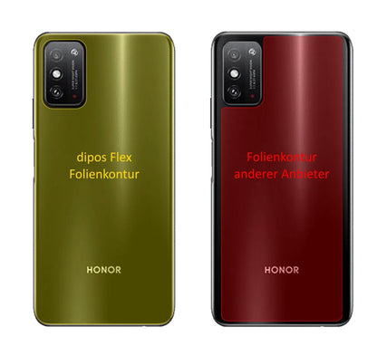 HonorX10 Max 5G Rückseite mit aufgebrachter dipos Displayschutzfolie, glasklare Darstellung ohne Einschränkungen