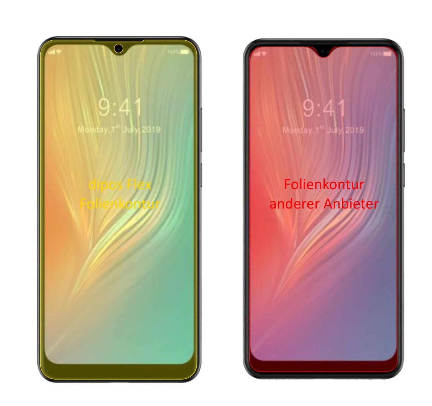 HTCWildfire X mit aufgebrachter dipos Displayschutzfolie, glasklare Darstellung ohne Einschränkungen