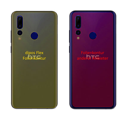 HTCWildfire X Rückseite mit aufgebrachter dipos Displayschutzfolie, glasklare Darstellung ohne Einschränkungen