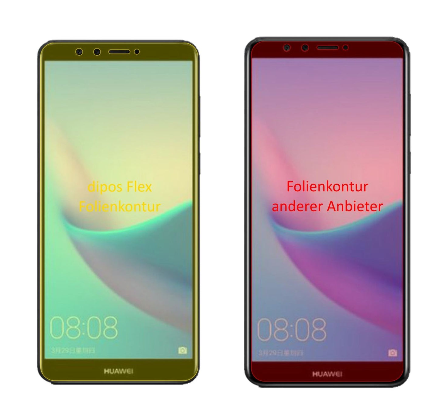 HuaweiEnjoy 8 mit aufgebrachter dipos Displayschutzfolie, glasklare Darstellung ohne Einschränkungen