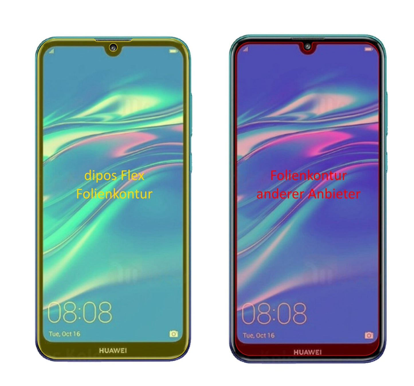 HuaweiY7 Pro (2019) mit aufgebrachter dipos Displayschutzfolie, glasklare Darstellung ohne Einschränkungen