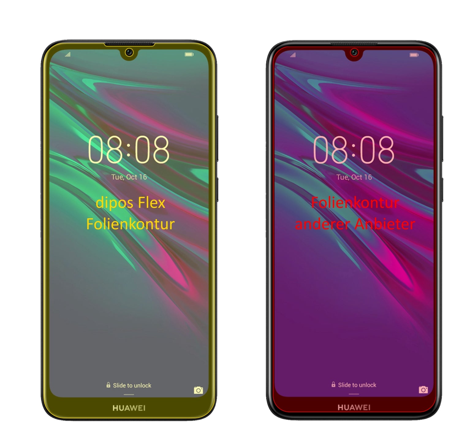 HuaweiEnjoy 9e mit aufgebrachter dipos Displayschutzfolie, glasklare Darstellung ohne Einschränkungen