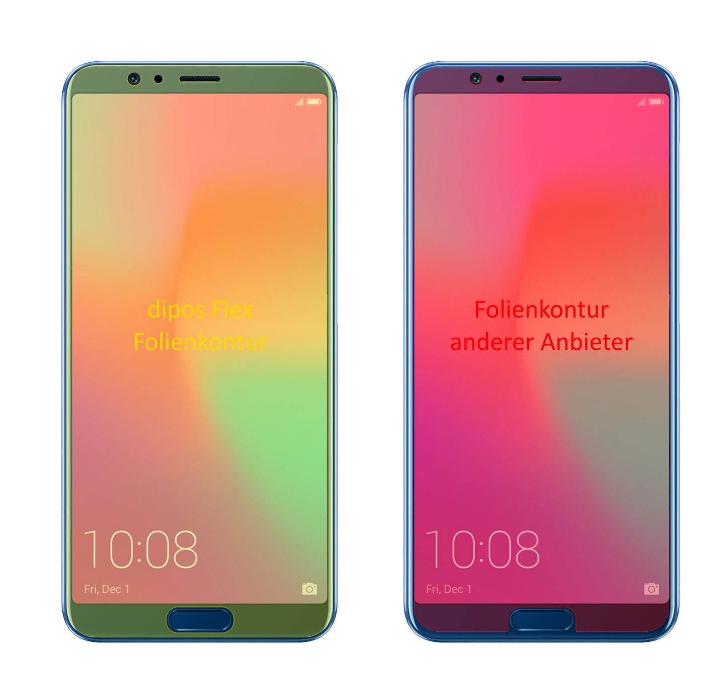 HuaweiHonor View 10 mit aufgebrachter dipos Displayschutzfolie, glasklare Darstellung ohne Einschränkungen