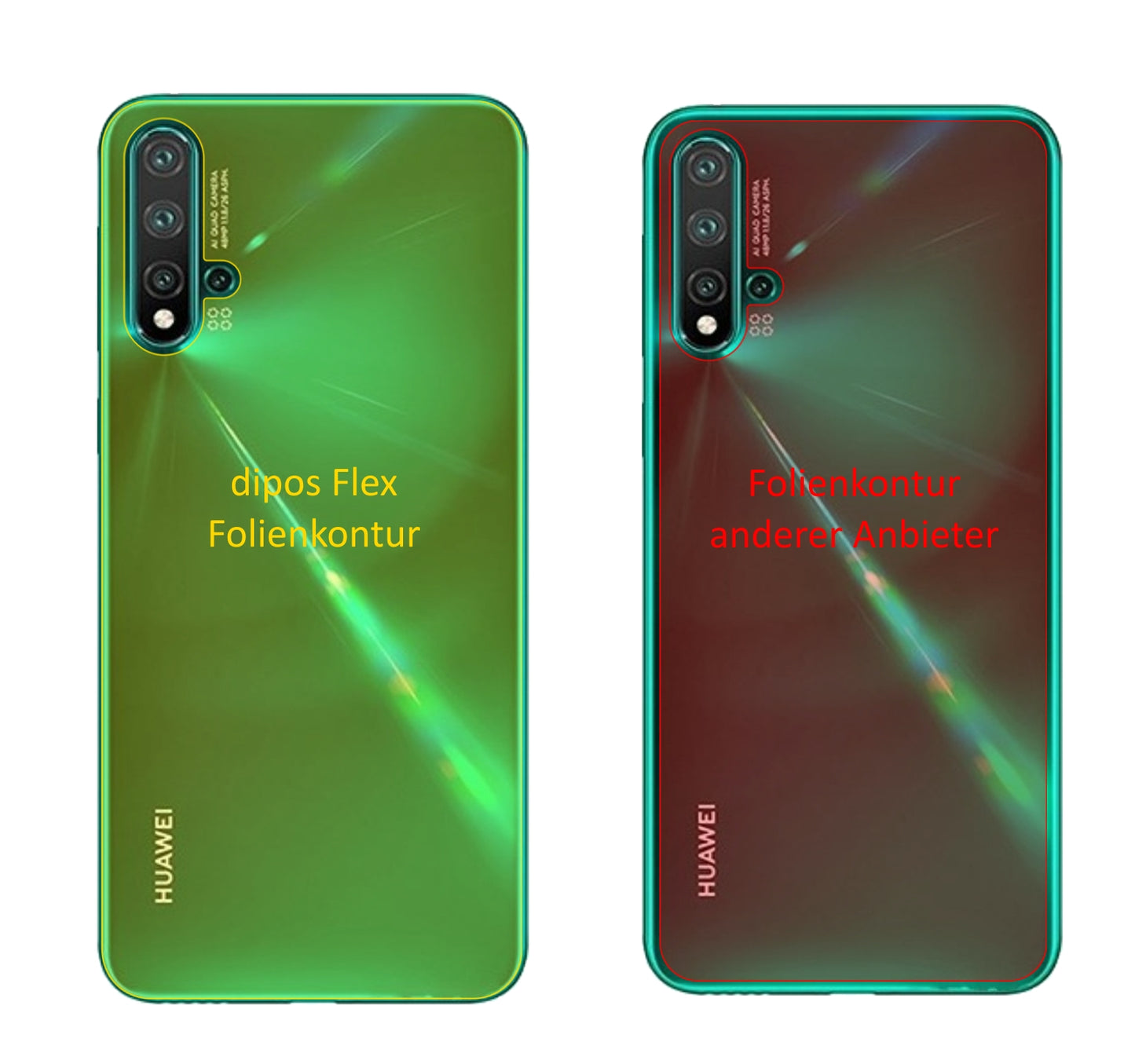 Huaweinova 5 Pro Rückseite mit aufgebrachter dipos Displayschutzfolie, glasklare Darstellung ohne Einschränkungen
