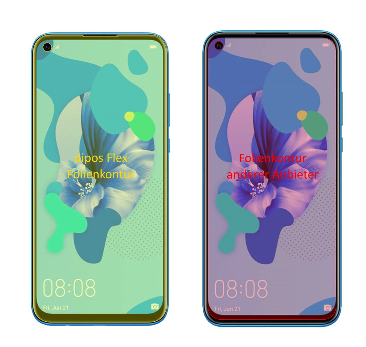 Huaweinova 5i mit aufgebrachter dipos Displayschutzfolie, glasklare Darstellung ohne Einschränkungen