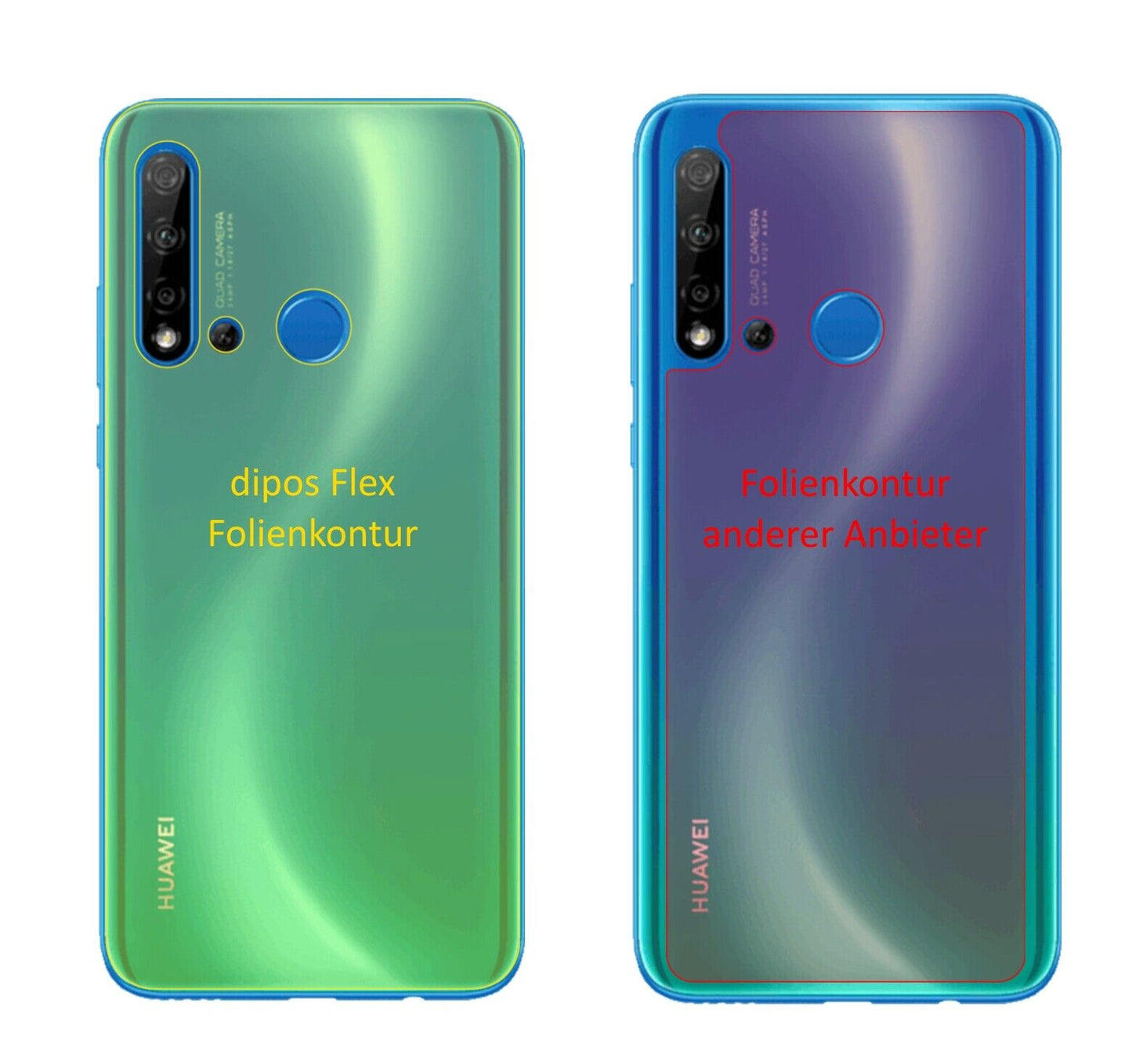 HuaweiP20 lite (2019) Rückseite mit aufgebrachter dipos Displayschutzfolie, glasklare Darstellung ohne Einschränkungen