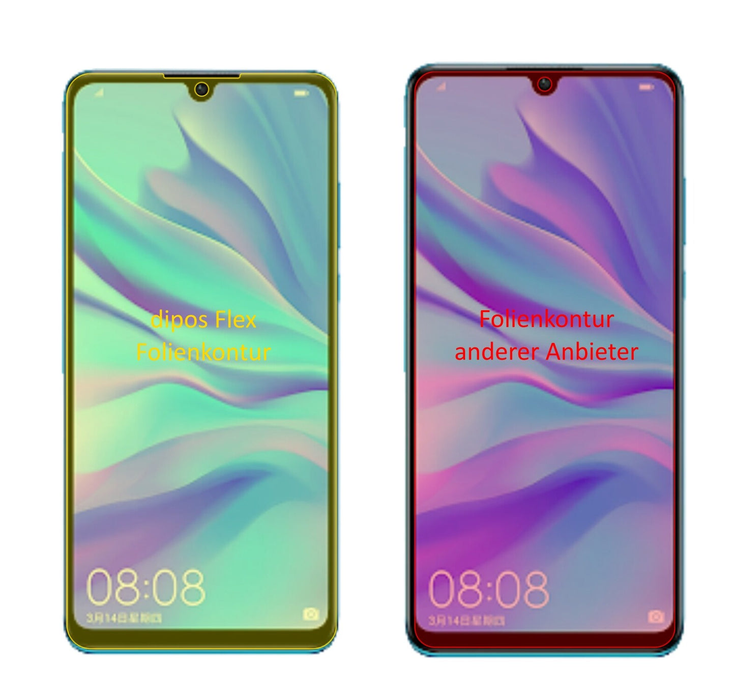 HuaweiNova 4e mit aufgebrachter dipos Displayschutzfolie, glasklare Darstellung ohne Einschränkungen