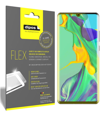 HuaweiP30 Pro mit aufgebrachter dipos Displayschutzfolie, glasklare Darstellung ohne Einschränkungen