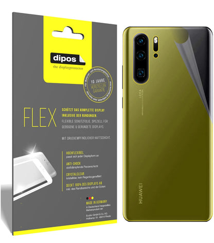 HuaweiP30 Pro Rückseite mit aufgebrachter dipos Displayschutzfolie, glasklare Darstellung ohne Einschränkungen