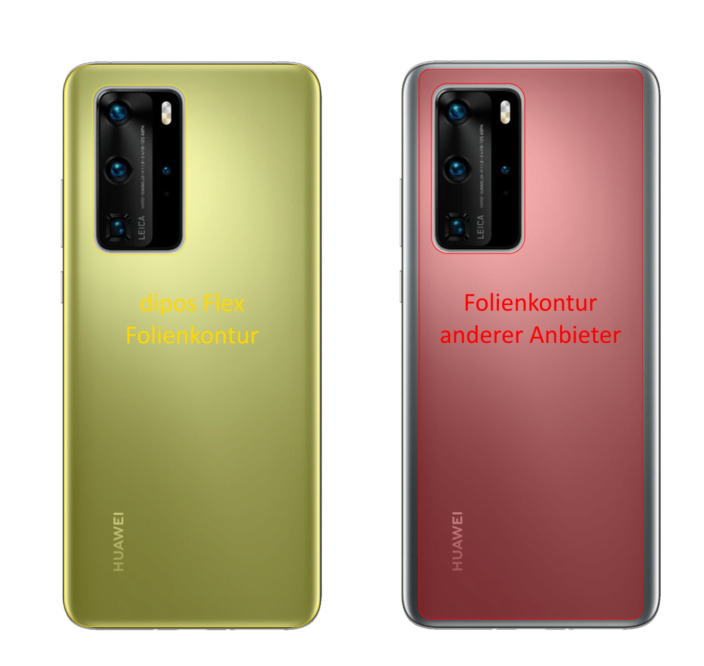 HuaweiP40 Pro Rückseite mit aufgebrachter dipos Displayschutzfolie, glasklare Darstellung ohne Einschränkungen