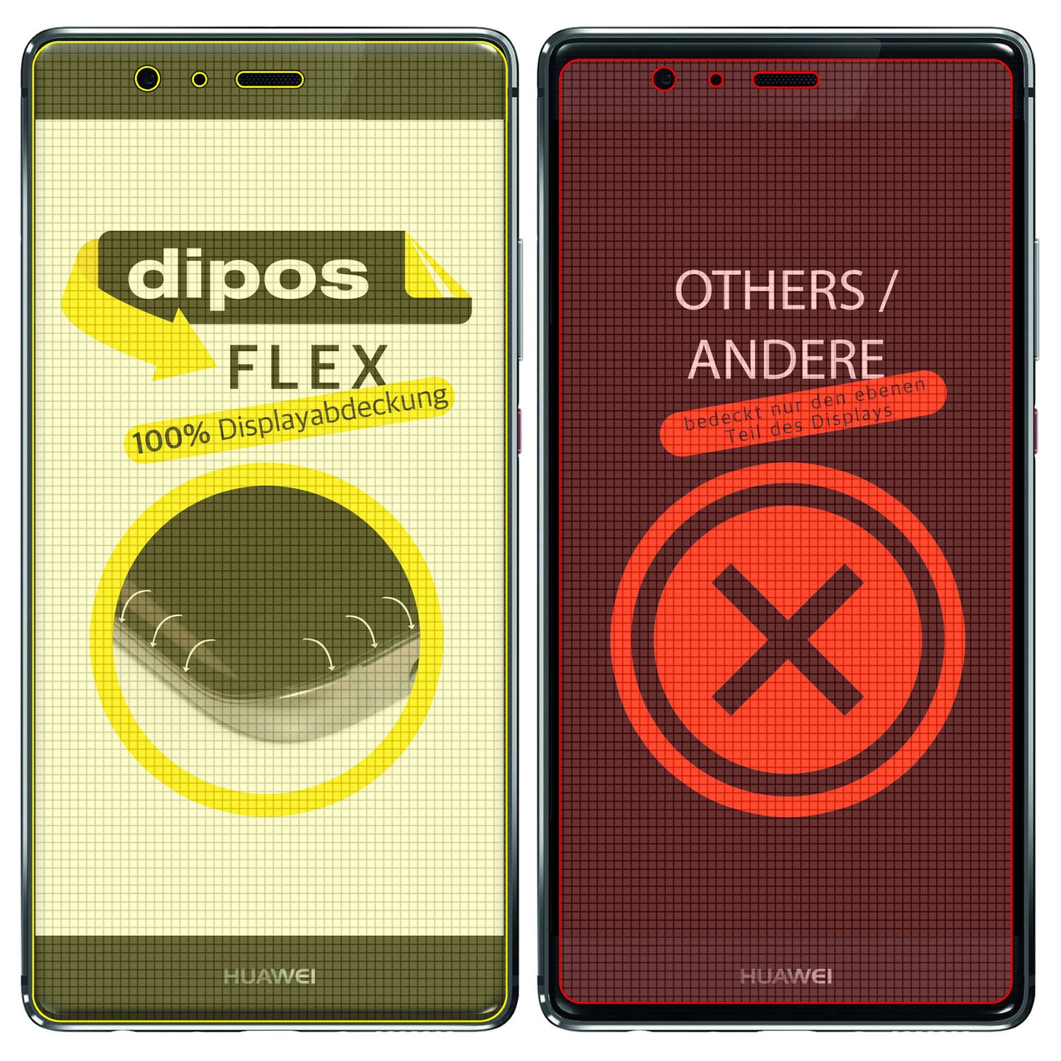 HuaweiP9 Plus mit aufgebrachter dipos Displayschutzfolie, glasklare Darstellung ohne Einschränkungen