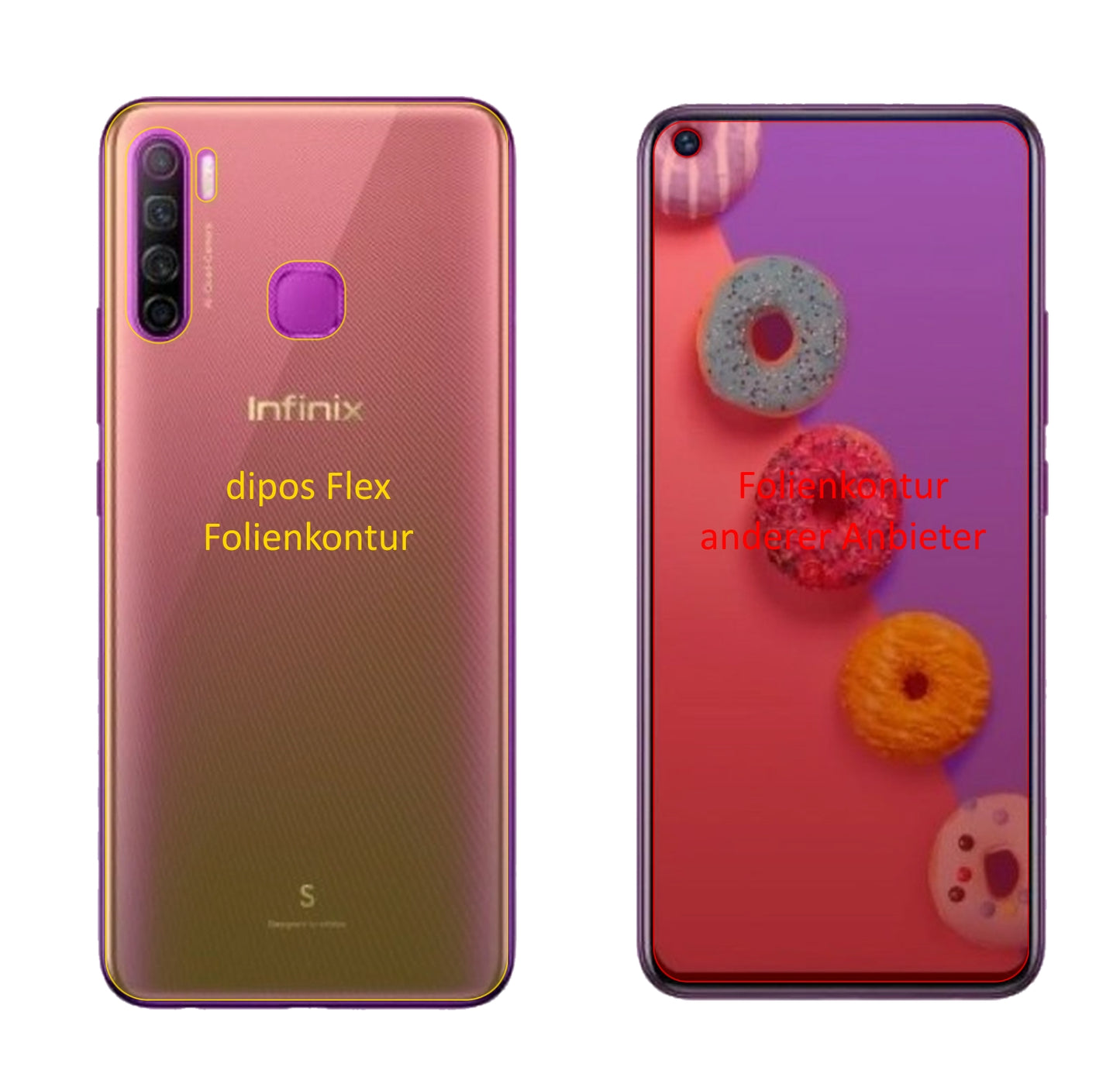 InfinixS5 Lite mit aufgebrachter dipos Displayschutzfolie, glasklare Darstellung ohne Einschränkungen
