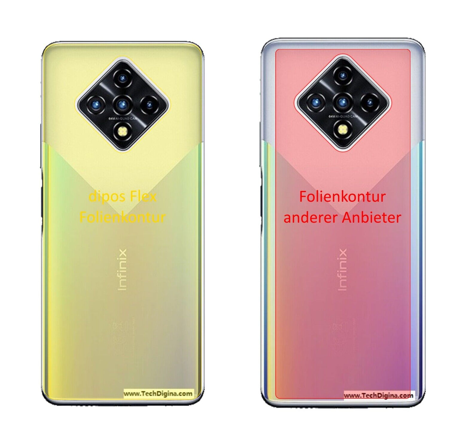 InfinixZero 8 Rückseite mit aufgebrachter dipos Displayschutzfolie, glasklare Darstellung ohne Einschränkungen