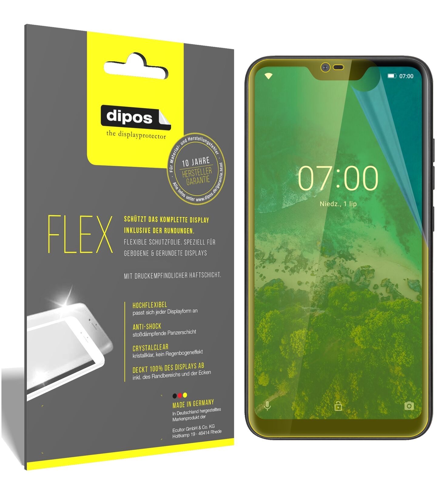 KrugerMatz Smartfon LIVE 7 mit aufgebrachter dipos Displayschutzfolie, glasklare Darstellung ohne Einschränkungen