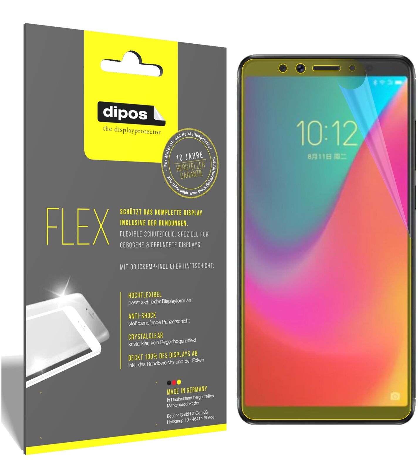 LenovoK5 Pro mit aufgebrachter dipos Displayschutzfolie, glasklare Darstellung ohne Einschränkungen