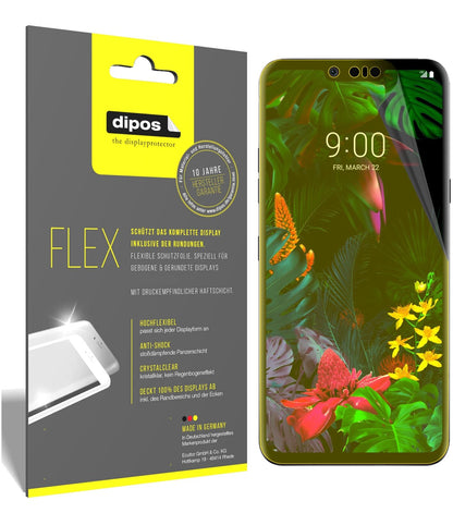 LGG8 ThinQ mit aufgebrachter dipos Displayschutzfolie, glasklare Darstellung ohne Einschränkungen