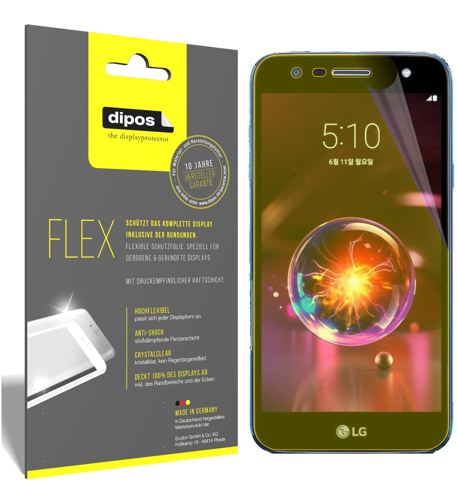 LGX5 2018 mit aufgebrachter dipos Displayschutzfolie, glasklare Darstellung ohne Einschränkungen