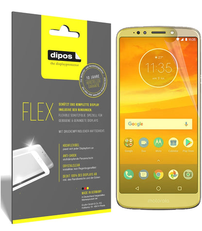 MotorolaMoto E5 mit aufgebrachter dipos Displayschutzfolie, glasklare Darstellung ohne Einschränkungen