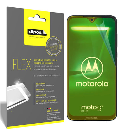 MotorolaMoto G7 Plus mit aufgebrachter dipos Displayschutzfolie, glasklare Darstellung ohne Einschränkungen