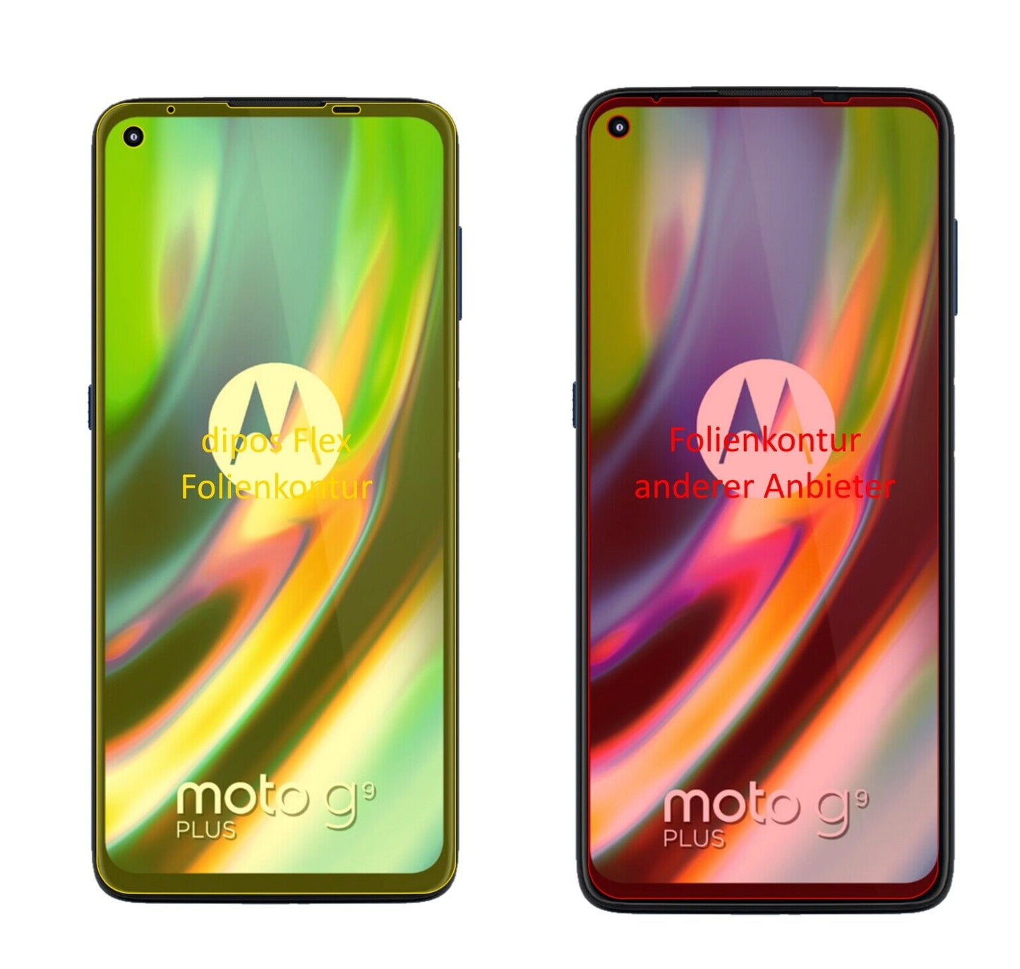 MotorolaMoto G9 Plus mit aufgebrachter dipos Displayschutzfolie, glasklare Darstellung ohne Einschränkungen
