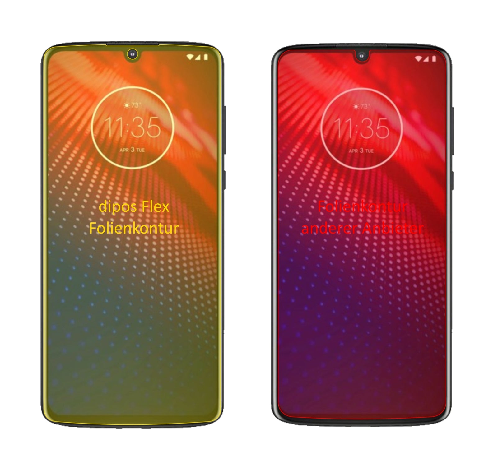MotorolaMoto Z4 mit aufgebrachter dipos Displayschutzfolie, glasklare Darstellung ohne Einschränkungen