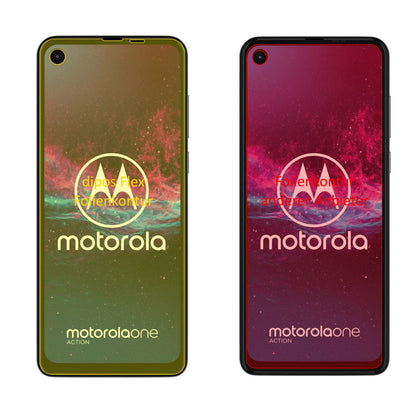 MotorolaOne Action mit aufgebrachter dipos Displayschutzfolie, glasklare Darstellung ohne Einschränkungen