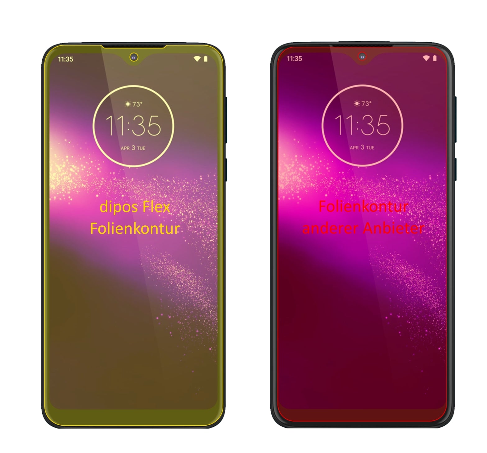 MotorolaOne Macro mit aufgebrachter dipos Displayschutzfolie, glasklare Darstellung ohne Einschränkungen