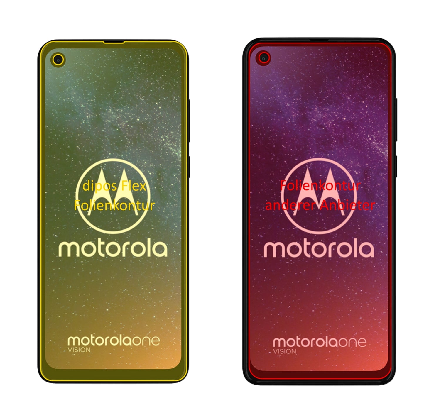 MotorolaP50 mit aufgebrachter dipos Displayschutzfolie, glasklare Darstellung ohne Einschränkungen