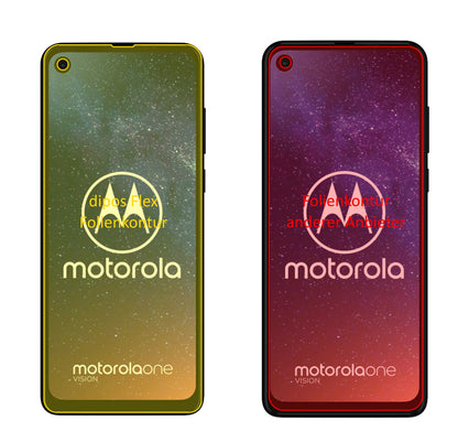 MotorolaP50 mit aufgebrachter dipos Displayschutzfolie, glasklare Darstellung ohne Einschränkungen