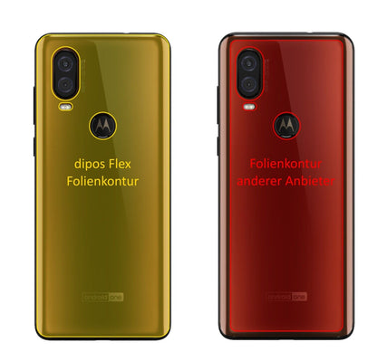 MotorolaP50 Rückseite mit aufgebrachter dipos Displayschutzfolie, glasklare Darstellung ohne Einschränkungen