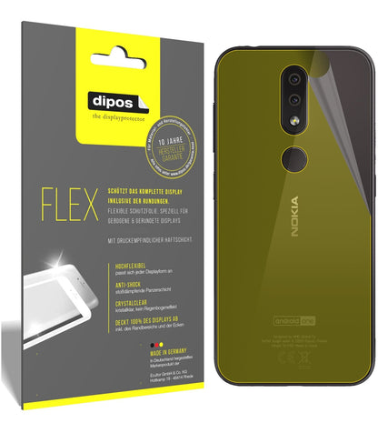 Nokia4.2 Rückseite mit aufgebrachter dipos Displayschutzfolie, glasklare Darstellung ohne Einschränkungen