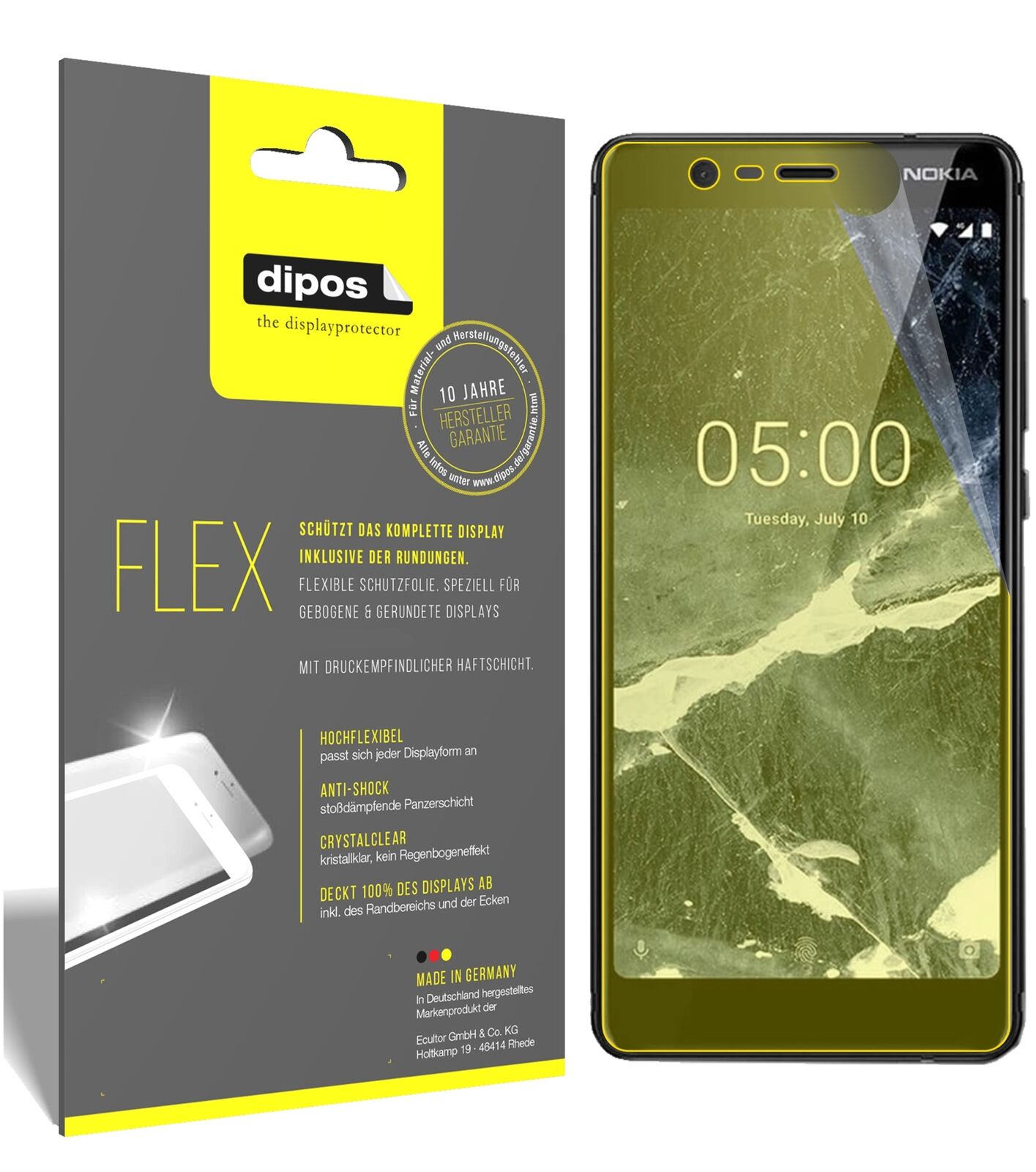 Nokia46027 mit aufgebrachter dipos Displayschutzfolie, glasklare Darstellung ohne Einschränkungen
