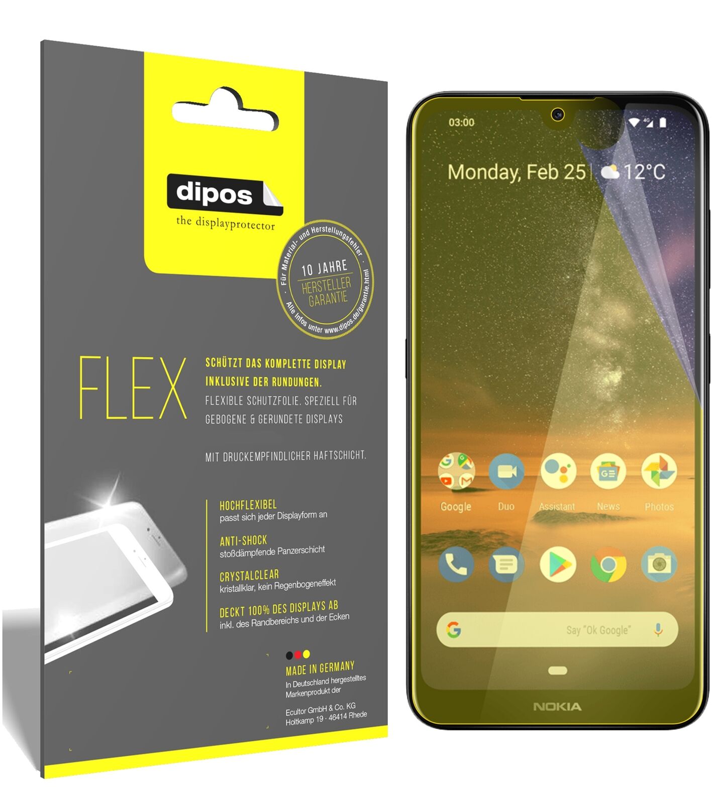 Nokia46056 mit aufgebrachter dipos Displayschutzfolie, glasklare Darstellung ohne Einschränkungen
