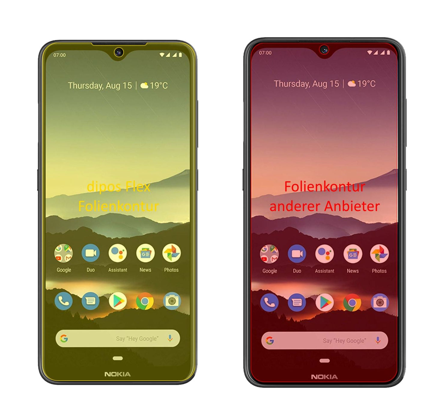 Nokia46060 mit aufgebrachter dipos Displayschutzfolie, glasklare Darstellung ohne Einschränkungen