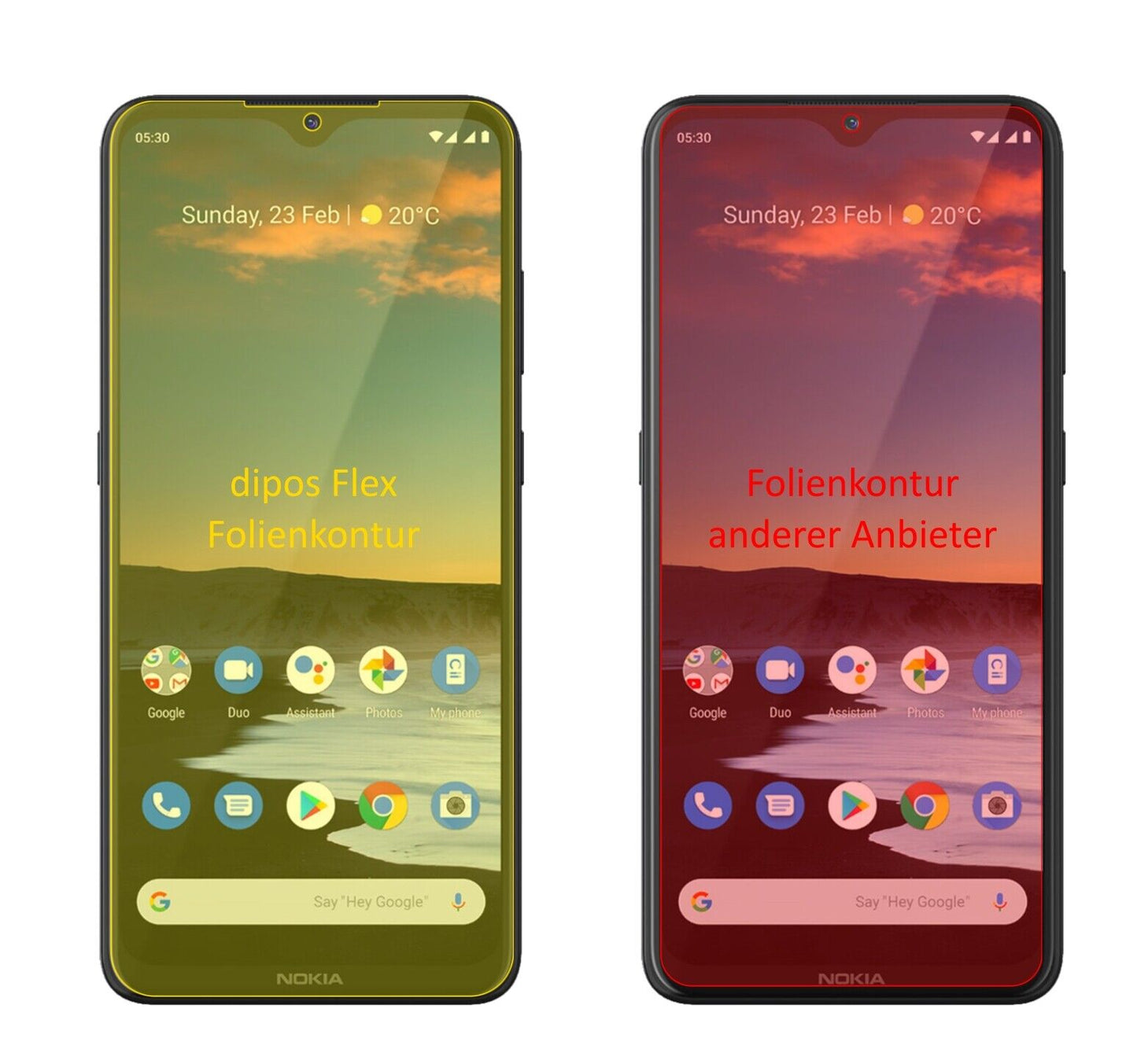 Nokia46086 mit aufgebrachter dipos Displayschutzfolie, glasklare Darstellung ohne Einschränkungen