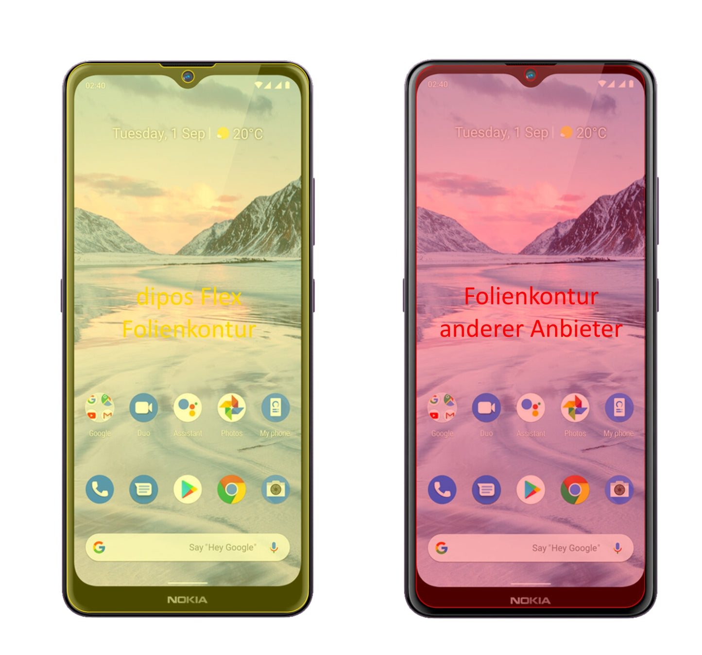 Nokia46114 mit aufgebrachter dipos Displayschutzfolie, glasklare Darstellung ohne Einschränkungen