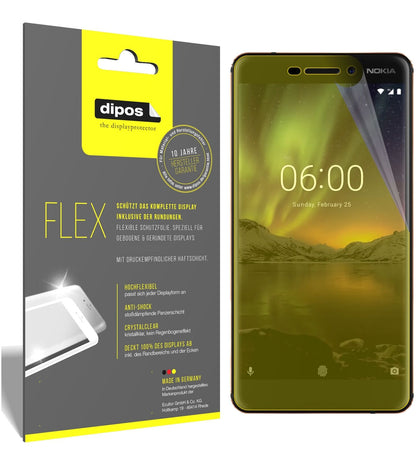 Nokia6 (2018) mit aufgebrachter dipos Displayschutzfolie, glasklare Darstellung ohne Einschränkungen