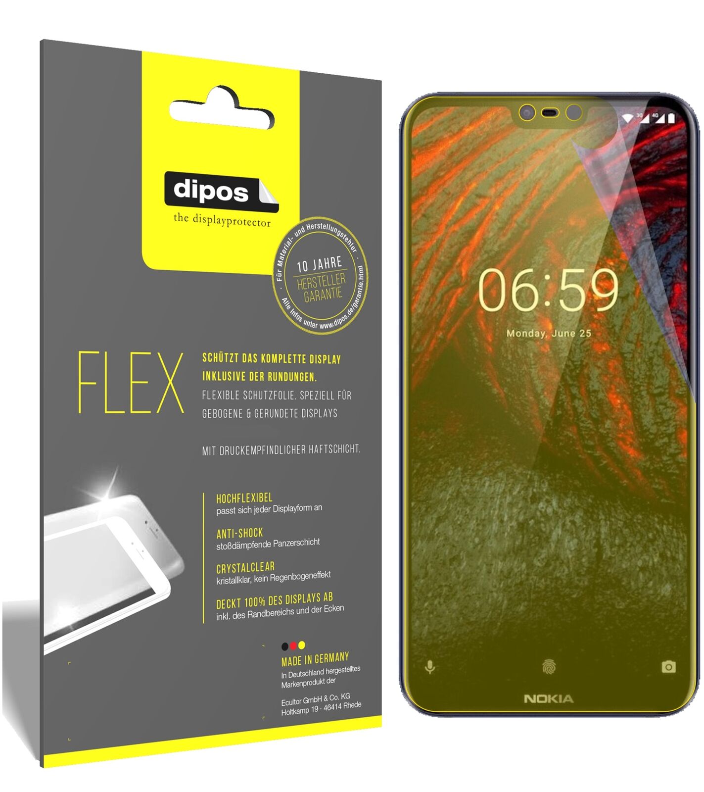 Nokia6.1 Plus mit aufgebrachter dipos Displayschutzfolie, glasklare Darstellung ohne Einschränkungen
