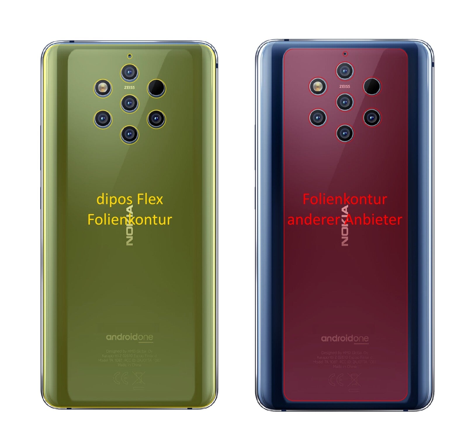 Nokia9 PureView Rückseite mit aufgebrachter dipos Displayschutzfolie, glasklare Darstellung ohne Einschränkungen