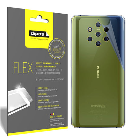 Nokia9 PureView Rückseite mit aufgebrachter dipos Displayschutzfolie, glasklare Darstellung ohne Einschränkungen