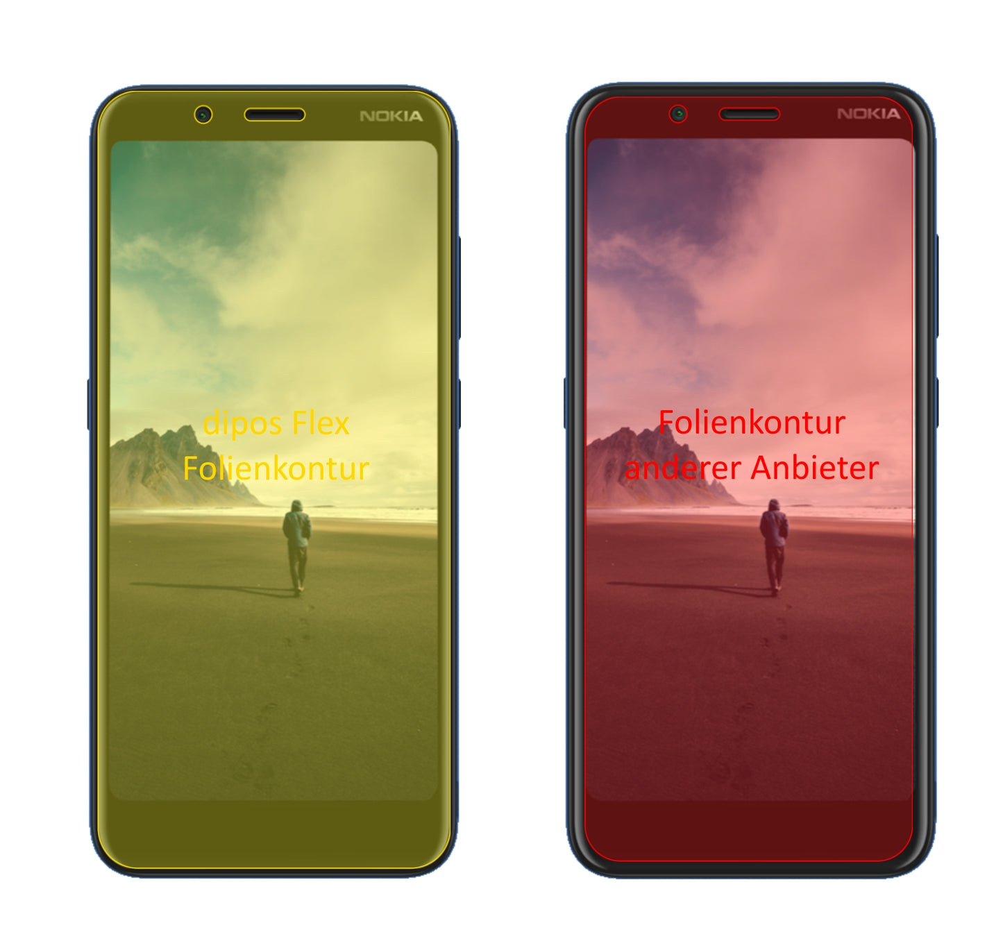NokiaC2 Tava mit aufgebrachter dipos Displayschutzfolie, glasklare Darstellung ohne Einschränkungen