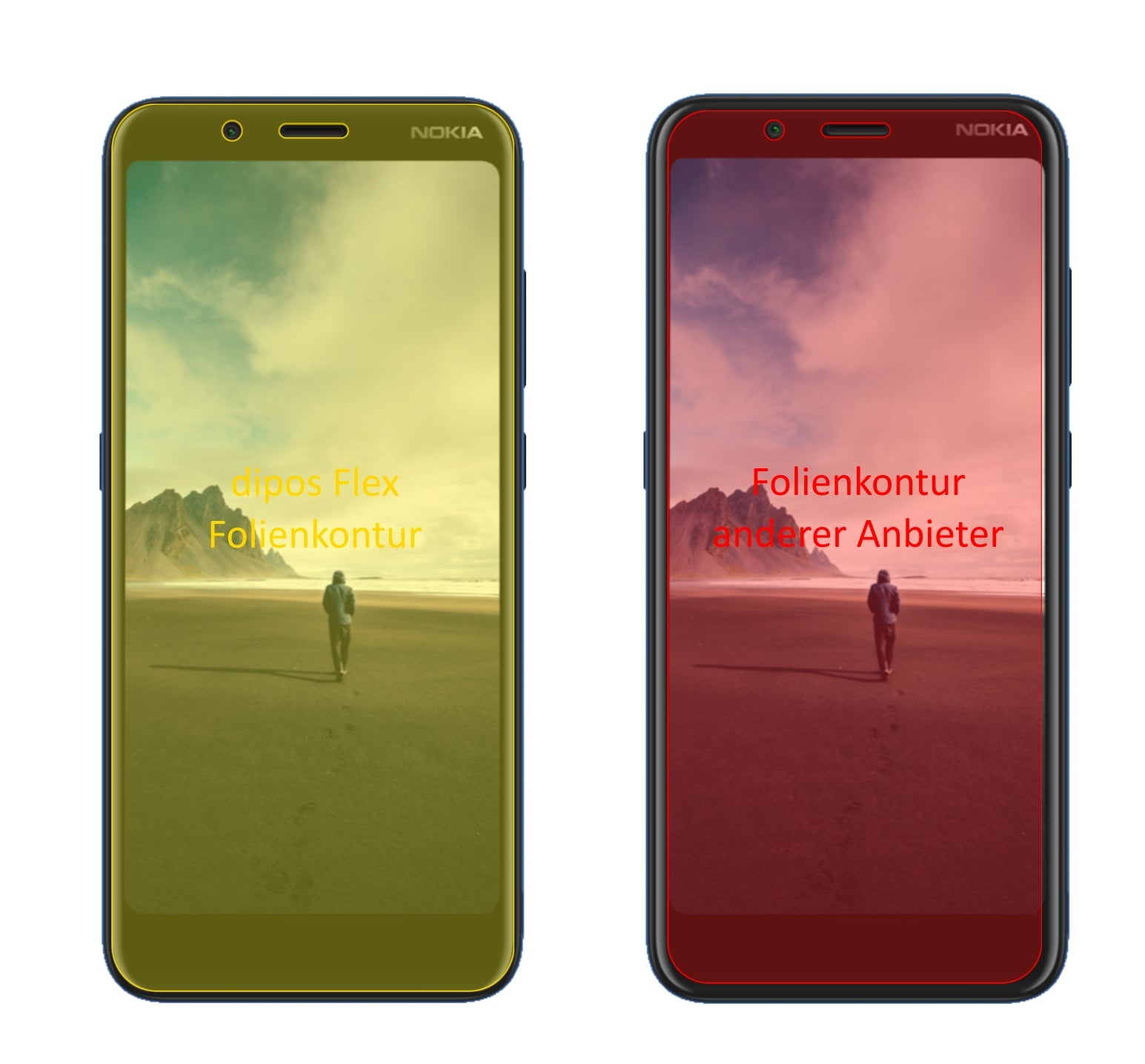 NokiaC2 Tava mit aufgebrachter dipos Displayschutzfolie, glasklare Darstellung ohne Einschränkungen
